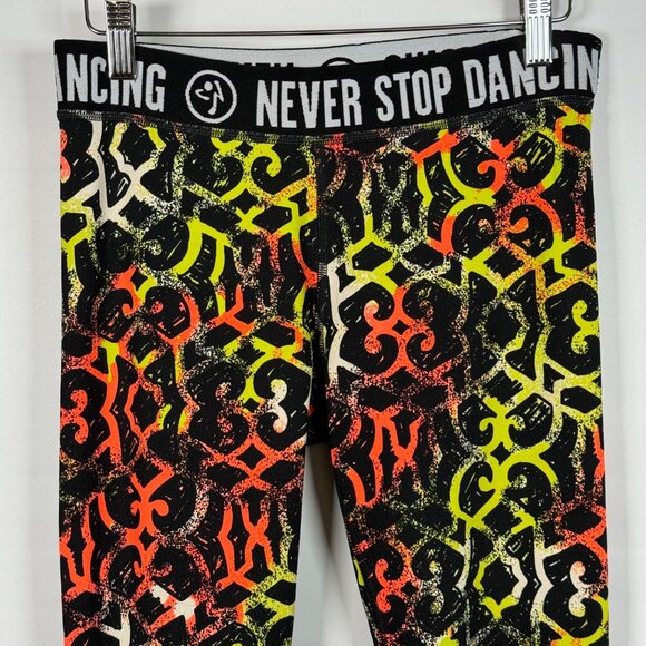 Zumba Wear Women's Leggings Black Orange Yellow Size Small Activewear Abstract - Picture 2 of 15